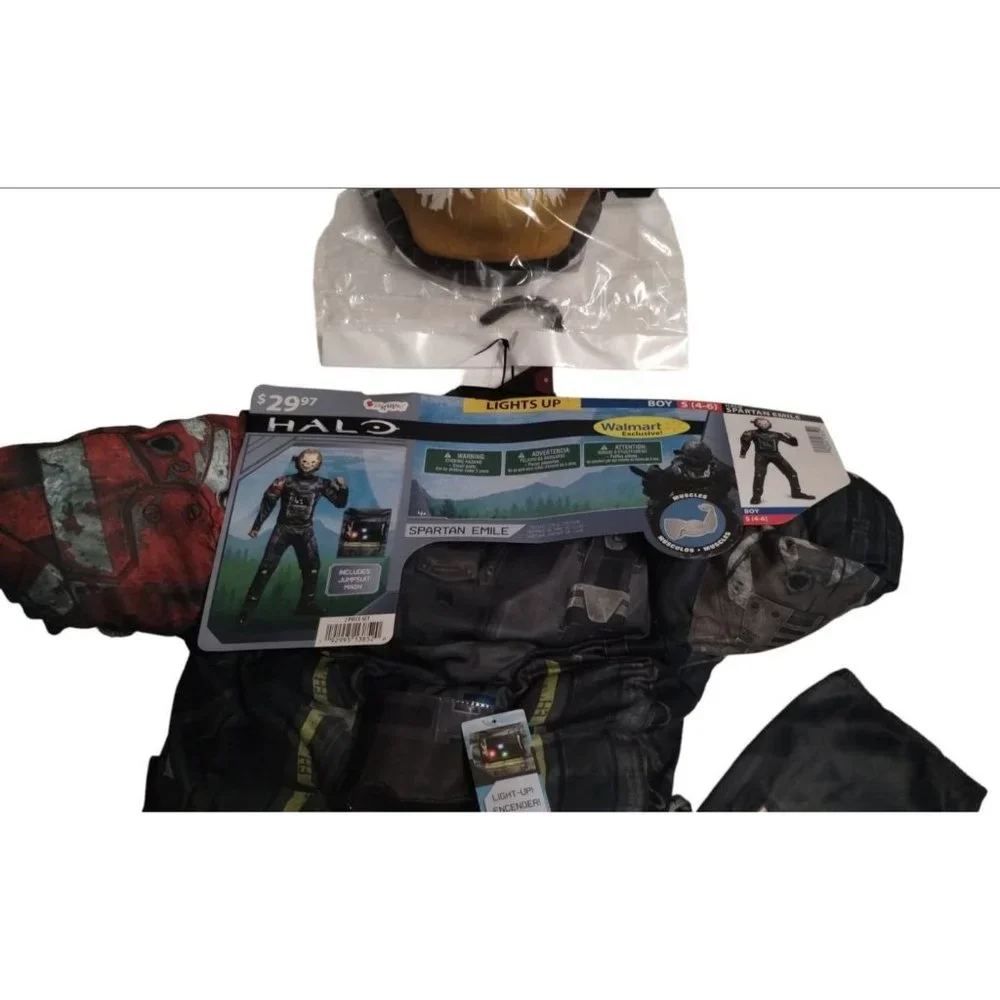 Halo Spartan Emile Boys 3 Piece Costume Small 4 to 6 Halloween Cosplay Lights Up